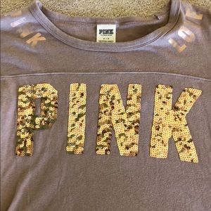 Pink quarter-length sleeve sparkle tee